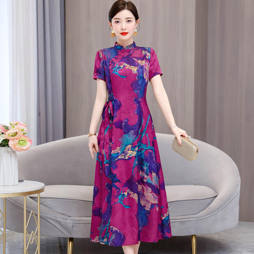 修身百搭，夏气质大码长裙改良版旗袍连衣裙HT-3901 商品图0