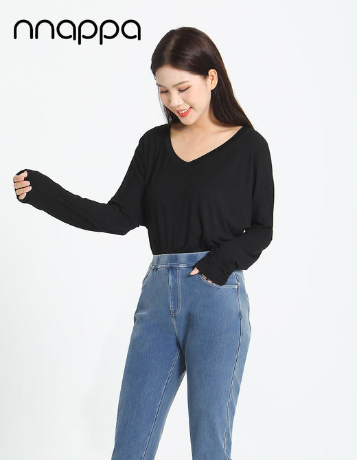 nnappa长款显瘦V领长袖7102 商品图2