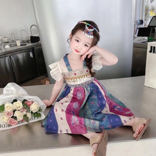 【夏日元气女孩，送模特同款发饰】质感面料，亲肤凉爽，2023夏季新款女童飞袖国风汉服连衣裙，中国古唐风裙童装潮-SH 商品图6