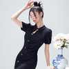 西遇新中式连衣裙女新款POLO领蝴蝶扣禅意黑色旗袍裙V0050552 商品缩略图2