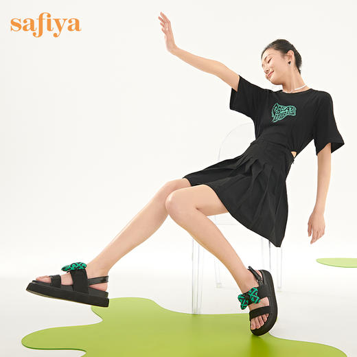 Safiya/索菲娅2023夏季新品小众炸毛兔IP厚底增高爱心拼色露趾凉鞋SF32115016 商品图7