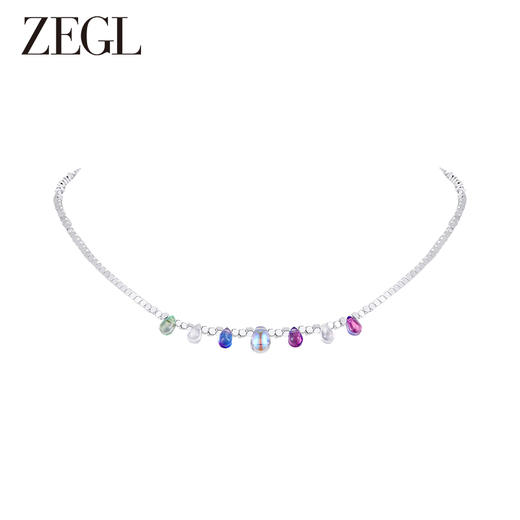ZEGL彩色碎银子项链女款轻奢小众高级感法式复古串珠多巴胺穿搭锁骨链配饰品 商品图1