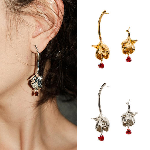 MINT THERAPY 液态蔷薇花不对称耳环 商品图1