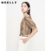 NEELLY纳俪商场同款条纹V领显瘦五分泡泡袖时尚天丝衬衫女简约夏N23061B01194 商品缩略图2