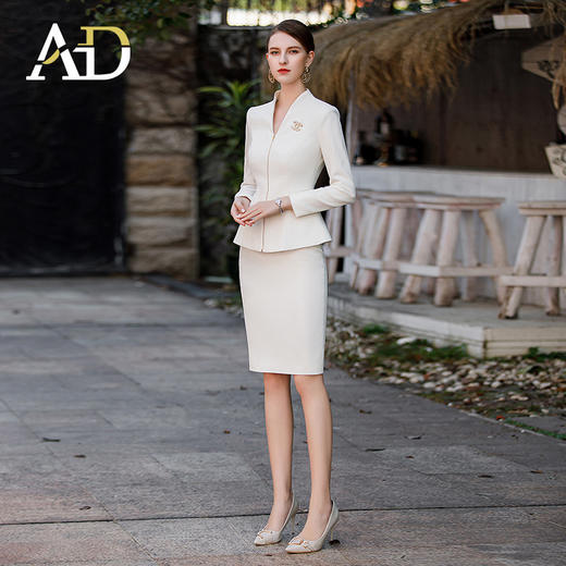 AD职业气质工作服女2023春款高级感拉链无领西装套装商务接待工装 商品图4