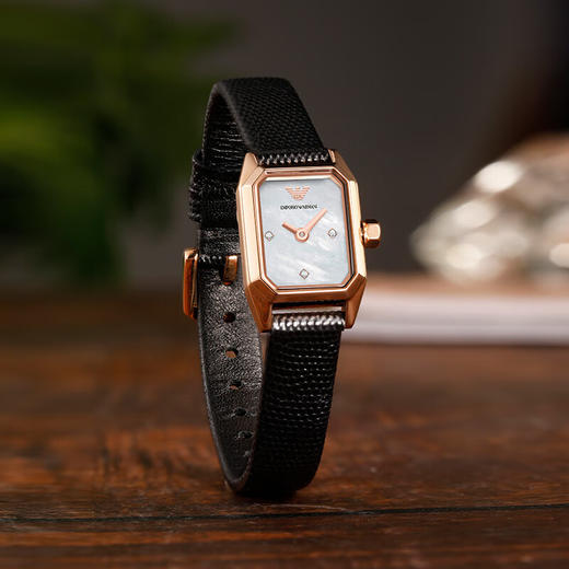 【时计廊】阿玛尼（Armani）手表女 镶钻方形表盘皮带石英时尚女士腕表生日礼物送女友AR11248 商品图1