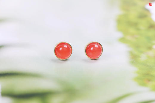 南红保山冰红耳钉【俏佳人】 925银镶嵌 商品图0