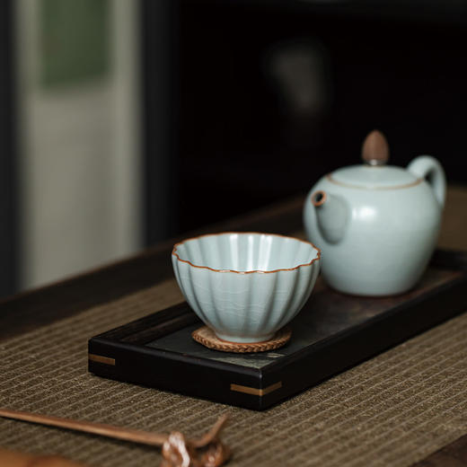 丰子汝窑【花瓣杯】陶瓷茶杯泡茶杯主人杯开片可养汝瓷品茗杯 125ml 商品图3
