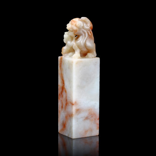 孤品014411:老挝石桃花冻貔貅钮方章-3.3*3.4*13.2cm 商品图1