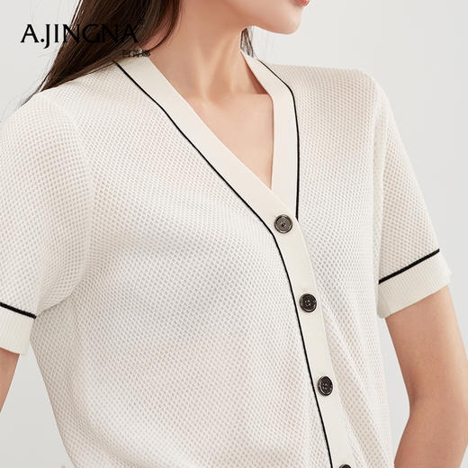 【商场同款】阿菁娜高级感V领短袖香风外套A28X318007 商品图4