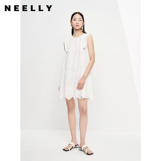 NEELLY纳俪商场同款法式刺绣爱心无袖连衣裙女气质花边下摆娃娃裙N23061Y01197 商品图1