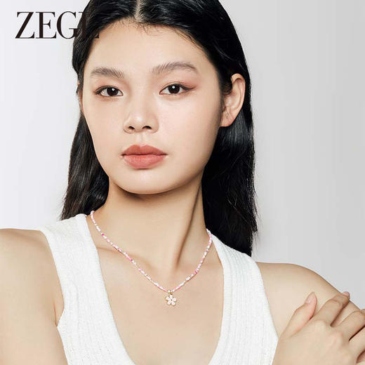ZEGL粉色花朵串珠项链女轻奢小众2023年新款潮夏天彩色锁骨链配饰 商品图2