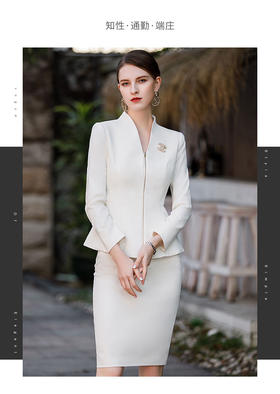 AD职业气质工作服女2023春款高级感拉链无领西装套装商务接待工装