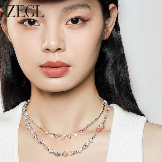 ZEGL彩色碎银子项链女款轻奢小众高级感法式复古串珠多巴胺穿搭锁骨链配饰品 商品图4