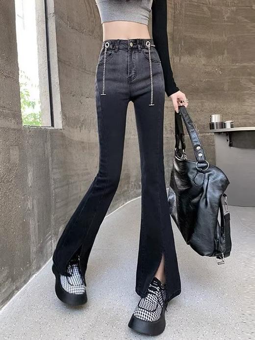 渐变色开叉微喇牛仔裤女；秋季新款紧身显瘦，撞色小个子喇叭长裤，时尚潮流，舒适贴身；展现你的青春活力！ 商品图4