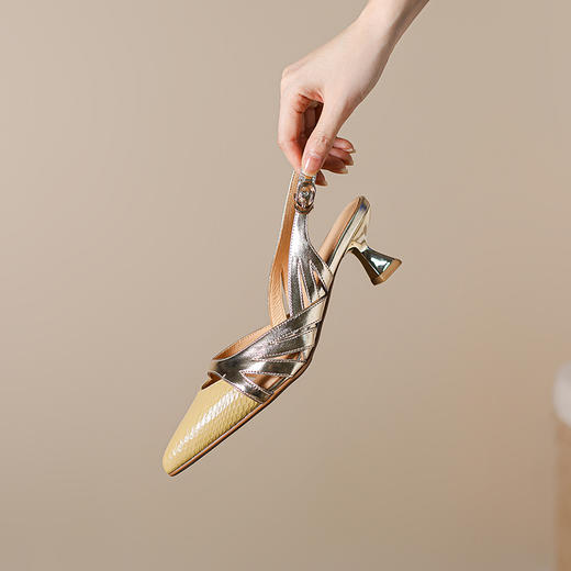 优雅百搭，撞色拼接尖头中跟凉鞋MBJR-602 商品图3