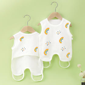 【改】夏季薄款连腿肚兜肩开防着凉护肚新生婴儿泡泡纱布半背衣