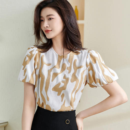 米思阳2025夏季新款复古风提花衬衣套头圆领一粒扣宽松上衣女1909 商品图0