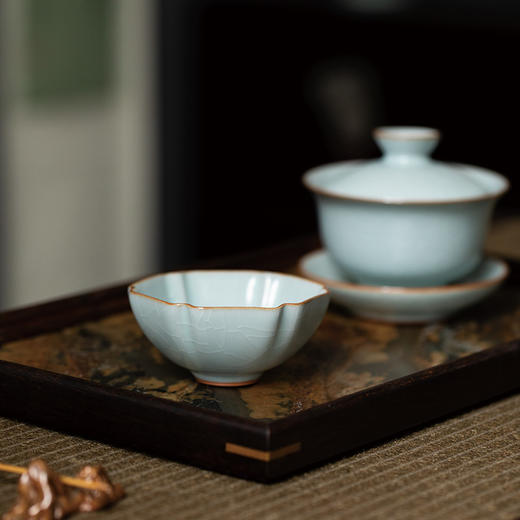 【丰子汝窑】【天青六方杯】8.2x4.3cm 100ml 茶杯纯手工开片主人杯陶瓷汝瓷单杯子个人品茗杯功夫茶具 商品图2