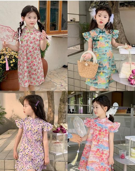 【童装儿童旗袍2023夏季新款】女童中国风纯棉印花飞袖连衣裙，舒适透气不变形起球，时尚复古好穿搭，复古经典小清新风-SH 商品图0