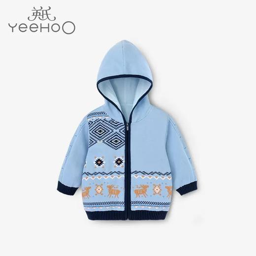 英氏-童衣类（秋）D0英毛短帽外套, 冬日蓝, 110C 商品图0