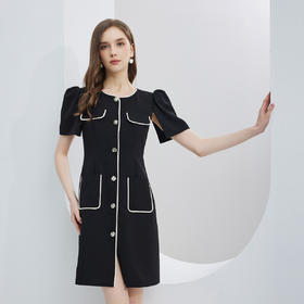 NF8F1斯尔丽瑟俪2023新款装饰镶边OL职业气质款披肩式袖子设计连衣裙