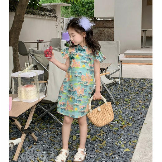 【童装儿童旗袍2023夏季新款】女童中国风纯棉印花飞袖连衣裙，舒适透气不变形起球，时尚复古好穿搭，复古经典小清新风-SH 商品图7