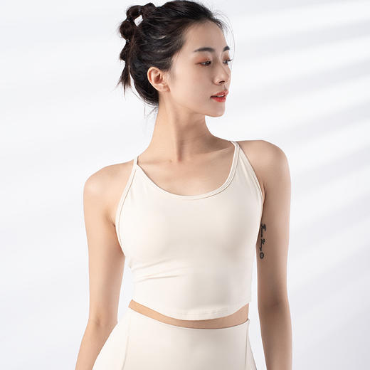 跃牌【禅语梵心系列】固定杯运动速干跑步健身细肩带交叉美背瑜伽服背心F2254（一体式胸垫） 商品图11
