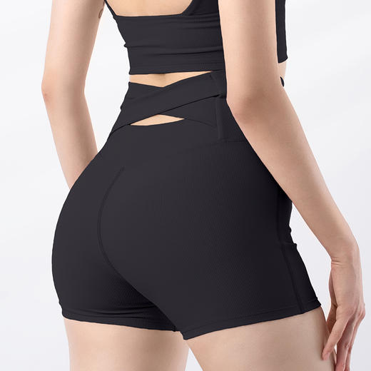 跃牌【禅语梵心系列】新品后交叉高腰收腹蜜桃提臀无痕运动三分瑜伽短裤F2273 商品图1