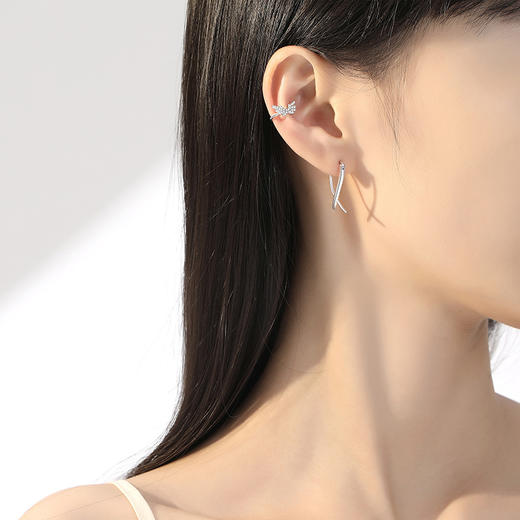 【天使翅膀】S925银交叉线条耳夹【JHY-E000561B】 商品图2