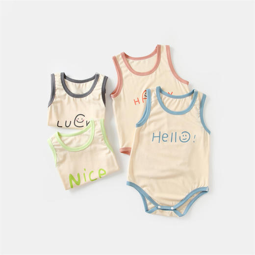 【清仓捡漏两件39.9】婴儿背心夏季薄款护肚内衣，舒适透气，轻松穿搭更方便，水洗不易褪色环保染色透气可爱，时尚卡通贴设计活泼可爱，宝宝三角包屁哈衣新生儿莫代尔连体衣服 商品图1