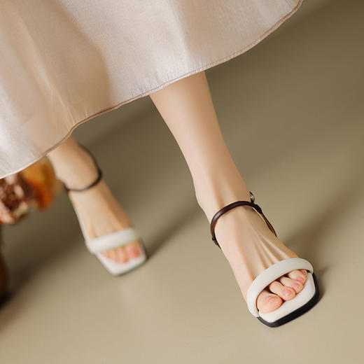 时尚新款，真皮撞色平头高跟凉鞋HCY-3580 商品图5