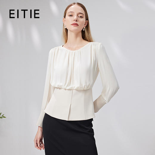 EITIE爱特爱秋季新品通勤百搭优雅舒适圆领小上衣7113804 商品图0