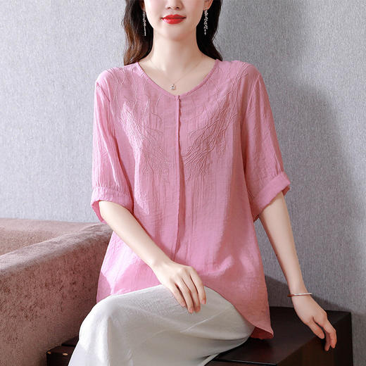 KQL-A83N6276大码新款夏季复古文艺刺绣百搭上衣 商品图1