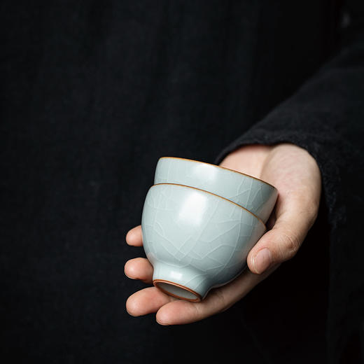 【丰子汝窑】【天青丹心杯2入】茶杯手工开片主人杯陶瓷汝瓷单杯子个人品茗杯功夫茶具 商品图4