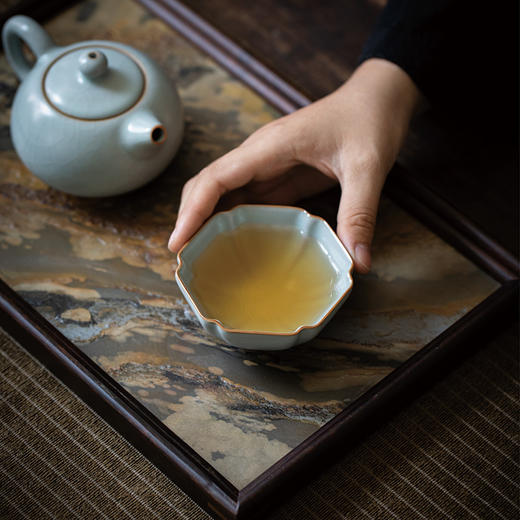 【丰子汝窑】【天青六方杯】8.2x4.3cm 100ml 茶杯纯手工开片主人杯陶瓷汝瓷单杯子个人品茗杯功夫茶具 商品图4