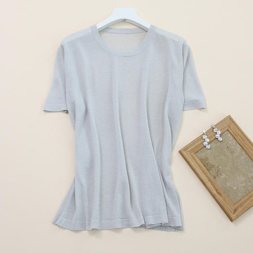 TG-TG03S255夏季轻薄桑蚕丝圆领打底衫女 针织真丝莱赛尔纯色短袖上衣 商品图6