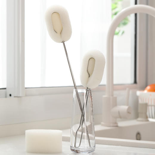 FaSoLa 不锈钢短柄洗杯刷 可替换杯刷洗杯子神器家用长柄海绵清洁刷子 商品图2