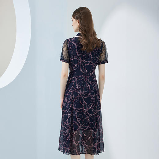 NF8Q6斯尔丽瑟俪2023夏季新款蕾丝印花高腰节设计配色领子连衣裙 商品图1