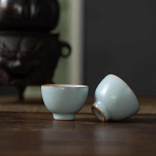 【丰子汝窑】【天青丹心杯2入】茶杯手工开片主人杯陶瓷汝瓷单杯子个人品茗杯功夫茶具 商品图1