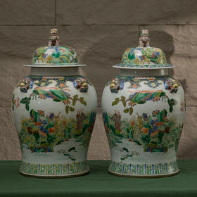 清 五彩十八罗汉图将军罐（一对）
