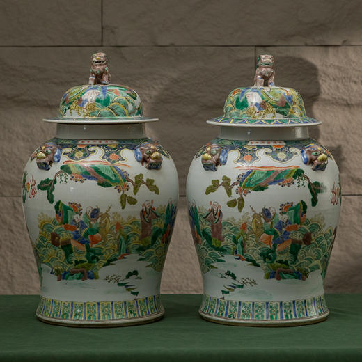 清 五彩十八罗汉图将军罐（一对） 商品图0