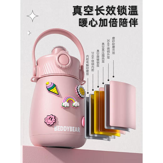 杯具熊 不锈钢大肚保温杯吸管杯户外水杯儿童水壶  850ml 商品图2