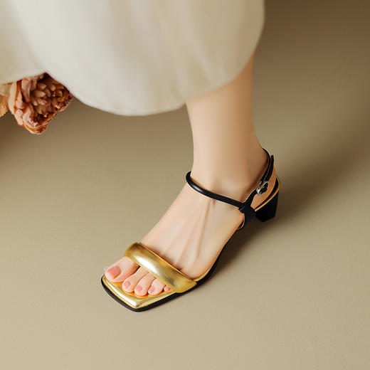 时尚新款，真皮撞色平头高跟凉鞋HCY-3580 商品图10