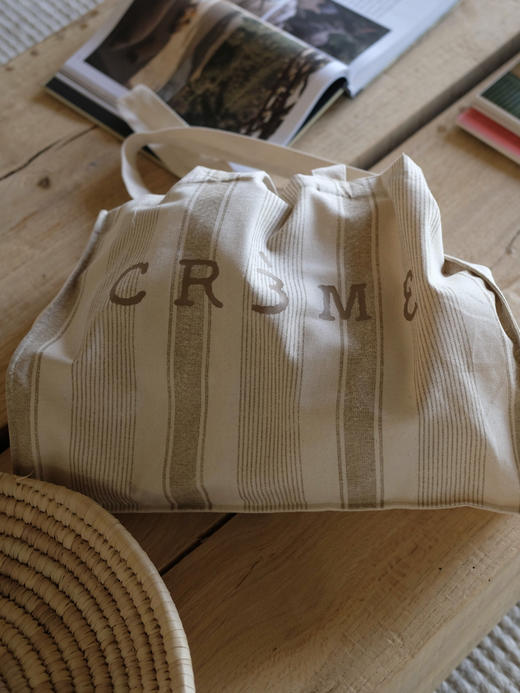 Khaki Stripe Canvas Tote Bag 商品图0