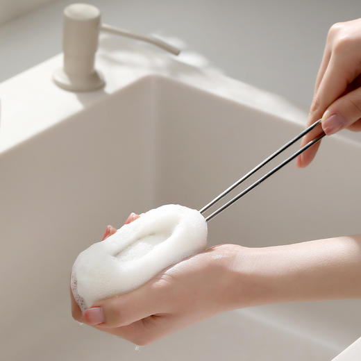 FaSoLa 不锈钢短柄洗杯刷 可替换杯刷洗杯子神器家用长柄海绵清洁刷子 商品图11