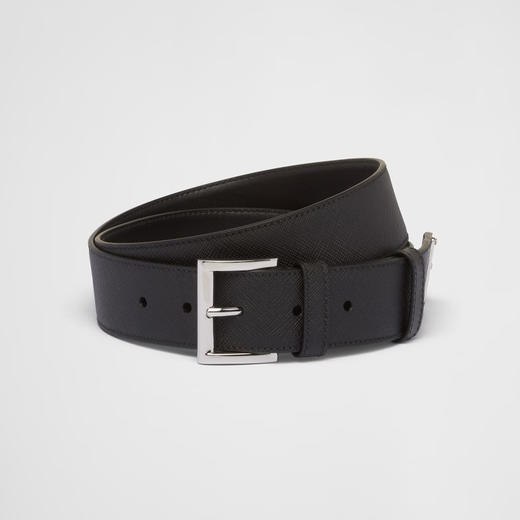 PRADA 普拉达 男士 Saffiano 十字纹皮革金属三角徽标腰带 黑色 2CC545 053 F0002 商品图0