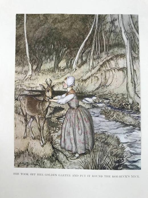 鬼才拉克姆限量签名本！札尼斯朵夫工坊特装！1917年 小弟弟和小姐姐及其他格林童话集 13幅彩色手工贴图与大量黑白插图 真皮精装大16开 商品图4