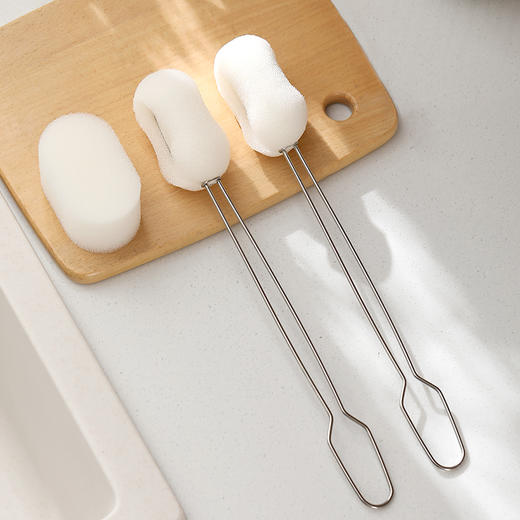 FaSoLa 不锈钢短柄洗杯刷 可替换杯刷洗杯子神器家用长柄海绵清洁刷子 商品图1