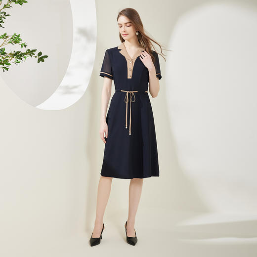 NF89B斯尔丽瑟俪2023新款小西装领撞色收腰A摆连衣裙 商品图3